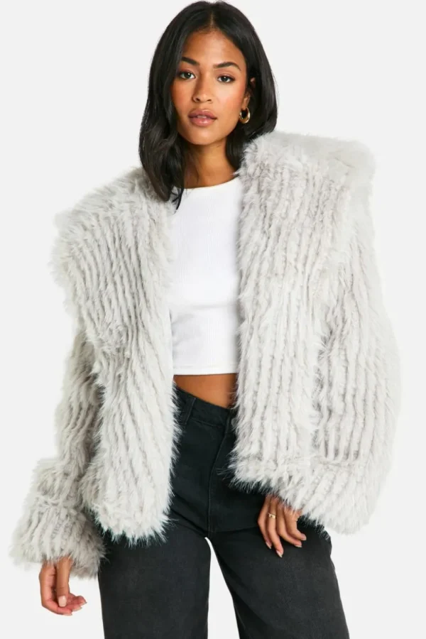 boohoo Tall Oversized Collared Faux Fur Jacket | Women Shirts | Foundation