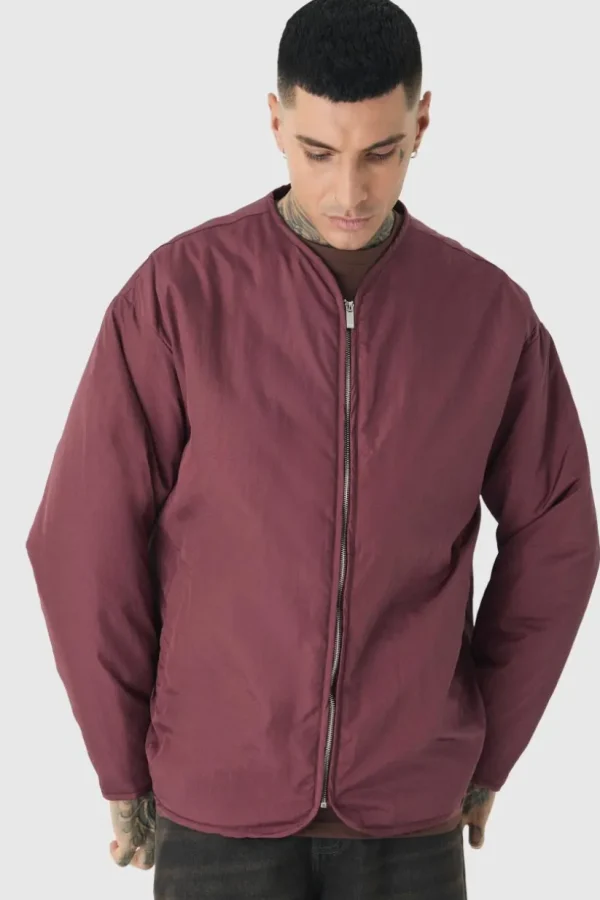 boohooMAN Tall Oversized Collarless Padded Bomber Jacket In | Man | Coats & Jackets