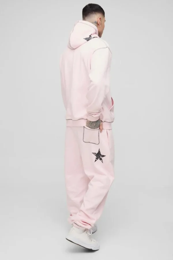 boohooMAN Tall Oversized Contrast Stitch Lmted Hooded Tracksuit | Tracksuits