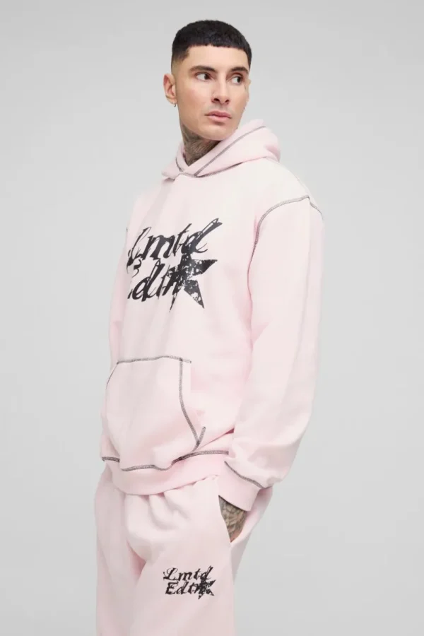 boohooMAN Tall Oversized Contrast Stitch Lmted Hooded Tracksuit | Tracksuits