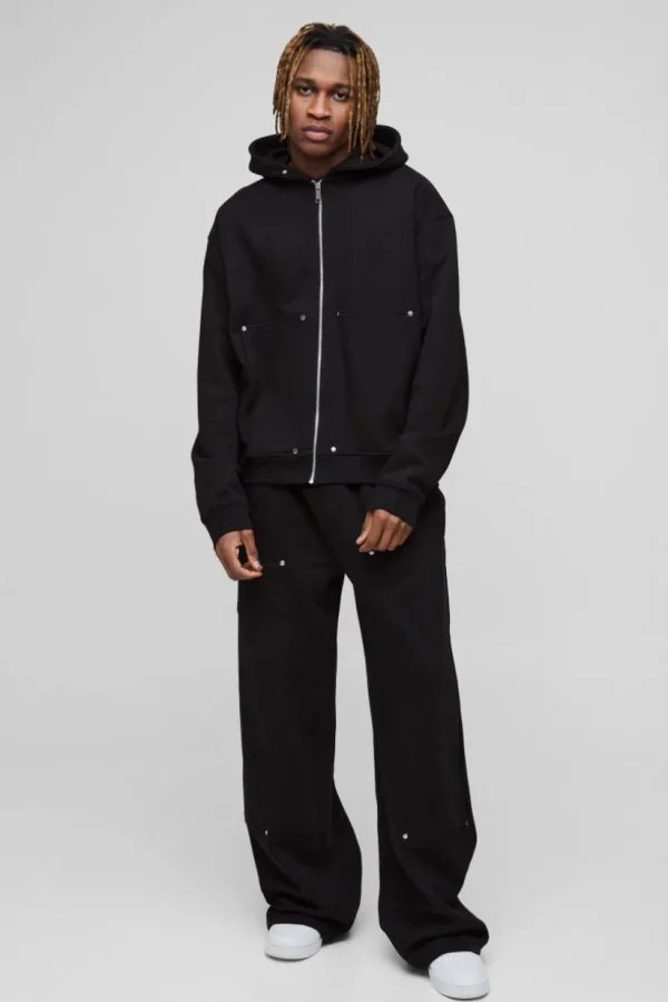 boohooMAN Tall Oversized Heavyweight Carpenter Wide Leg Tracksuit | Tracksuits