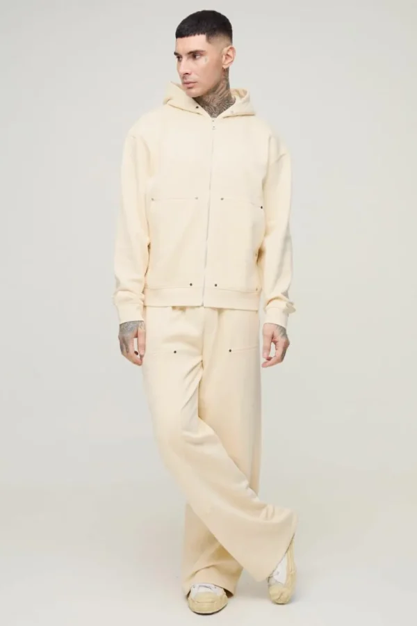 boohooMAN Tall Oversized Heavyweight Carpenter Wide Leg Tracksuit | Tracksuits