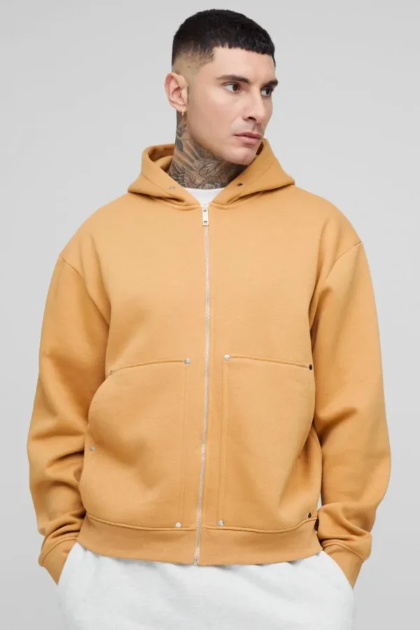 boohooMAN Tall Oversized Heavyweight Boxy Zip Thru Carpenter Hoodie | Hoodies & Sweats