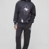 boohooMAN Tall Oversized Man Paint Splatter Hooded Relaxed Flare Tracksuit | Tracksuits