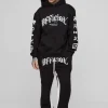 boohooMAN Tall Oversized Official Embroidery Hooded Relaxed Flare Tracksuit | Tracksuits