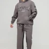 boohooMAN Tall Oversized Official Embroidery Hooded Relaxed Flare Tracksuit | Tracksuits