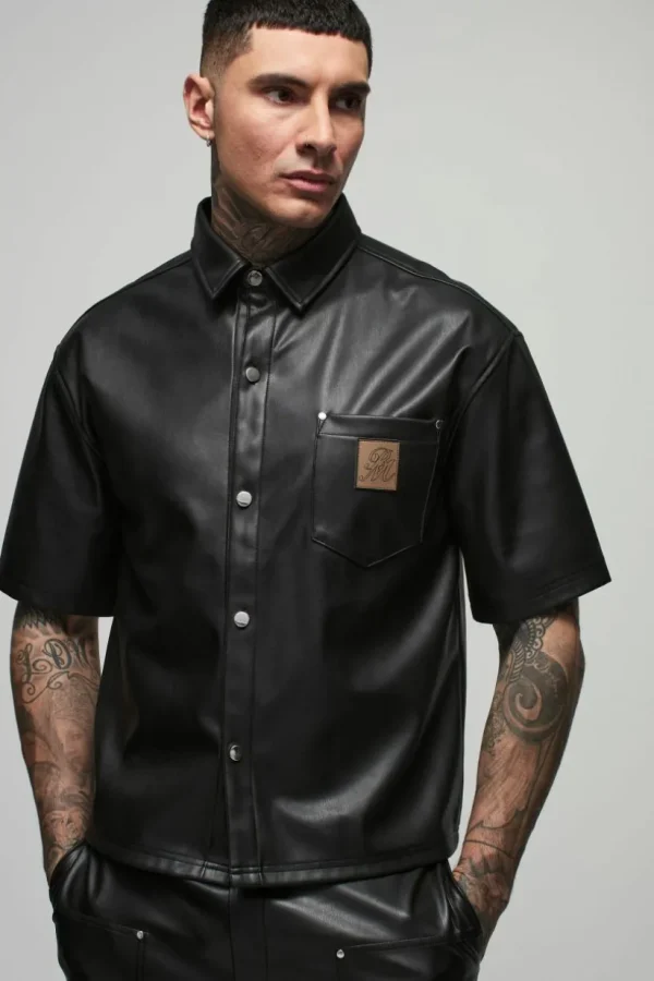 boohooMAN Tall Oversized PU Pocket Detail Shirt | Shirts | Going Out Shirts