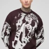 boohooMAN Tall Oversized Renaissance Face Knit Jumper | Knitwear | Going Out Knitwear