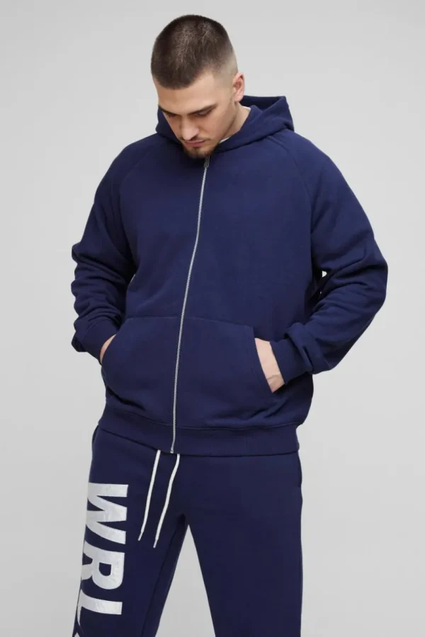 boohooMAN Tall Oversized Satin Applique WRLDWD Hooded Relaxed Jogger Tracksuit | Tracksuits