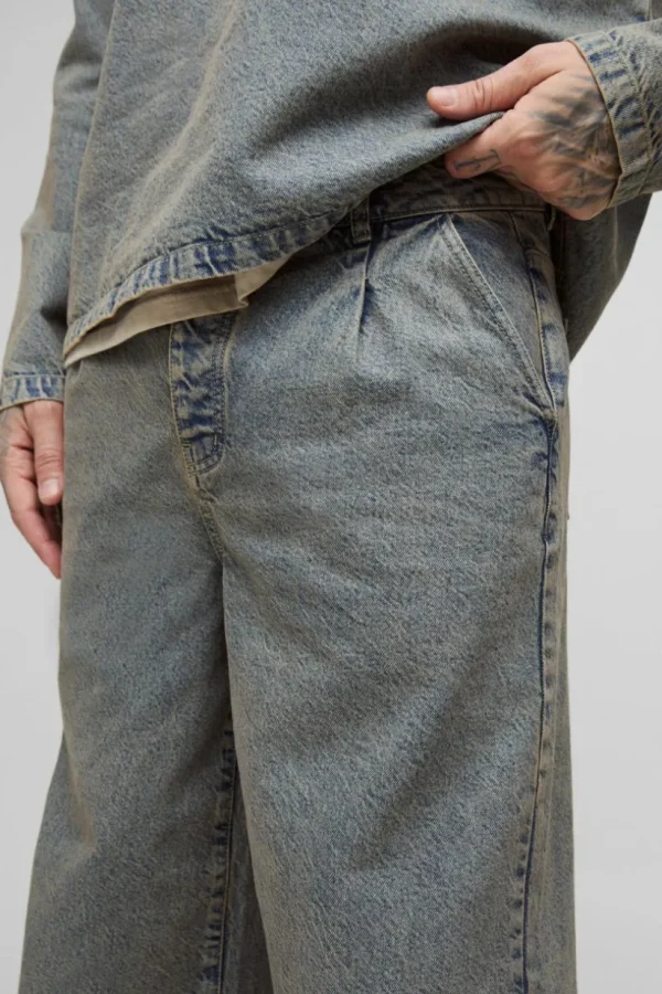 boohooMAN Tall Pleated Baggy Jeans | Jeans