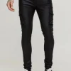 boohooMAN Tall PU Coated Super Skinny Cargo Jeans | Denim | Going Out Denim