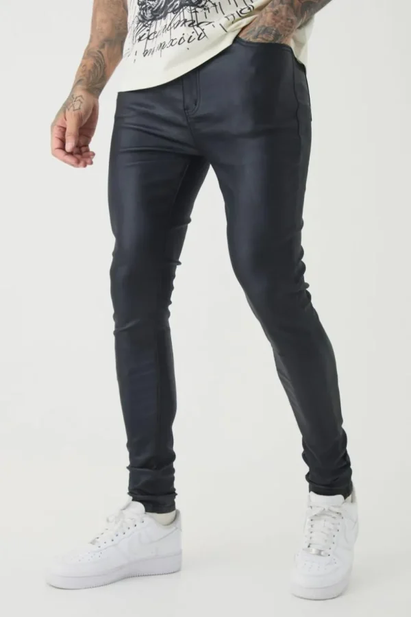 boohooMAN Tall PU Coated Super Skinny Jeans | Denim | Going Out Denim