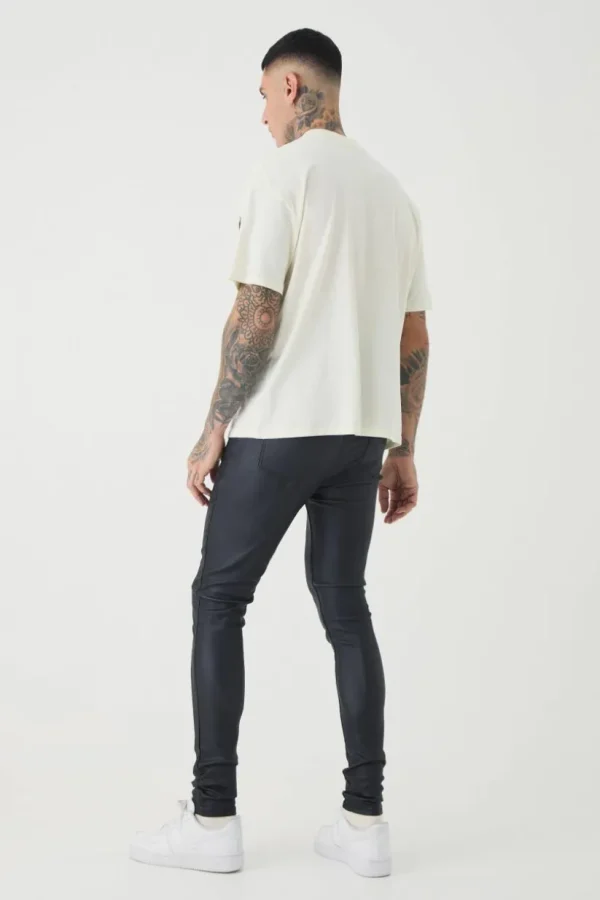 boohooMAN Tall PU Coated Super Skinny Jeans | Denim | Going Out Denim