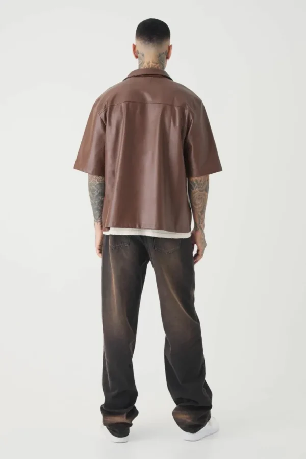 boohooMAN Tall PU Short Sleeve Overshirt | Shirts | Going Out Shirts