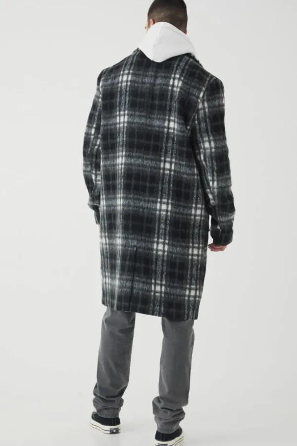 boohooMAN Tall Relaxed Fit Single Breasted Check Overcoat In | Going Out Jackets | Going Out