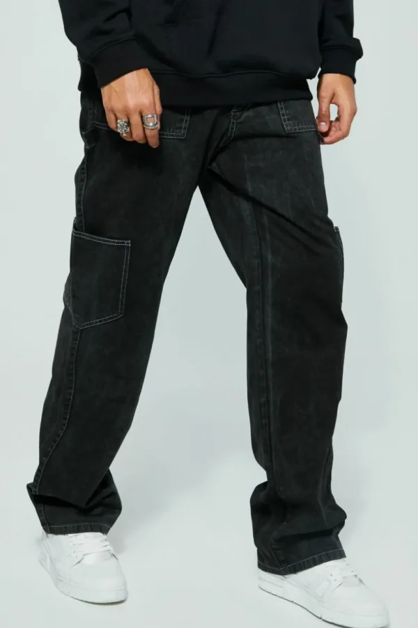 boohooMAN Tall Relaxed Fit Washed Carpenter Cargo Trouser | Trousers | Cargo Trousers