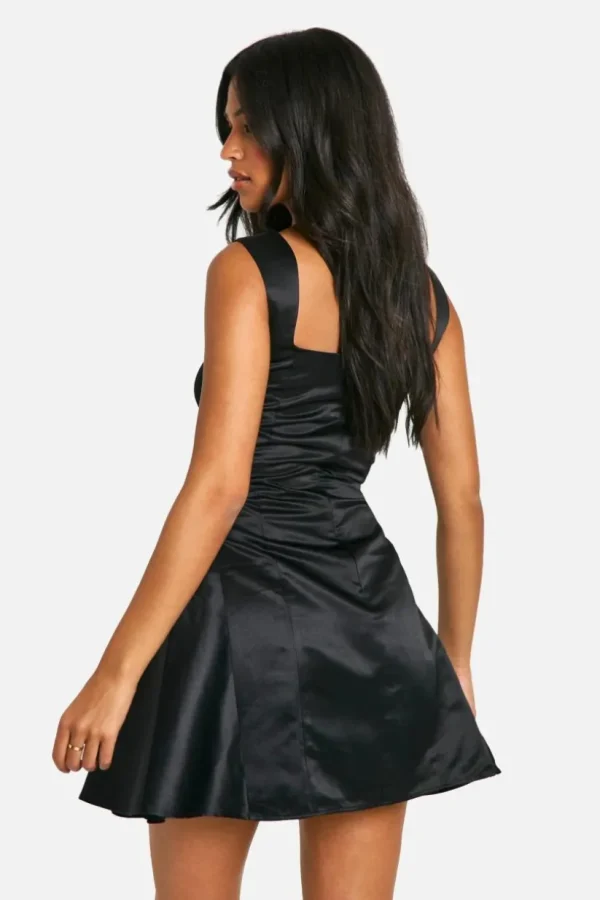 boohoo Tall Satin Structured Square Neck Skater Dress | Women Shirts | Foundation