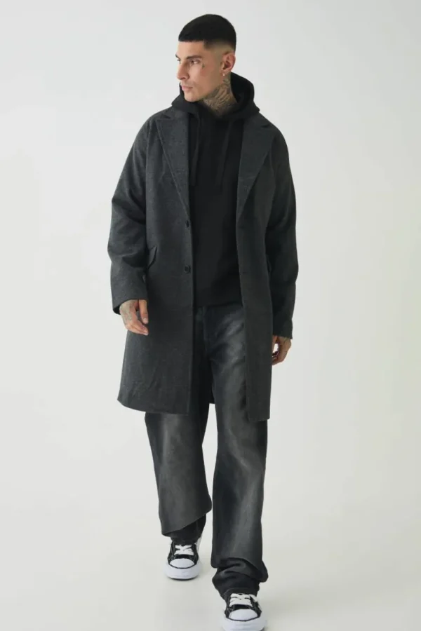 boohooMAN Tall Single Breasted Overcoat In | Man | Coats & Jackets