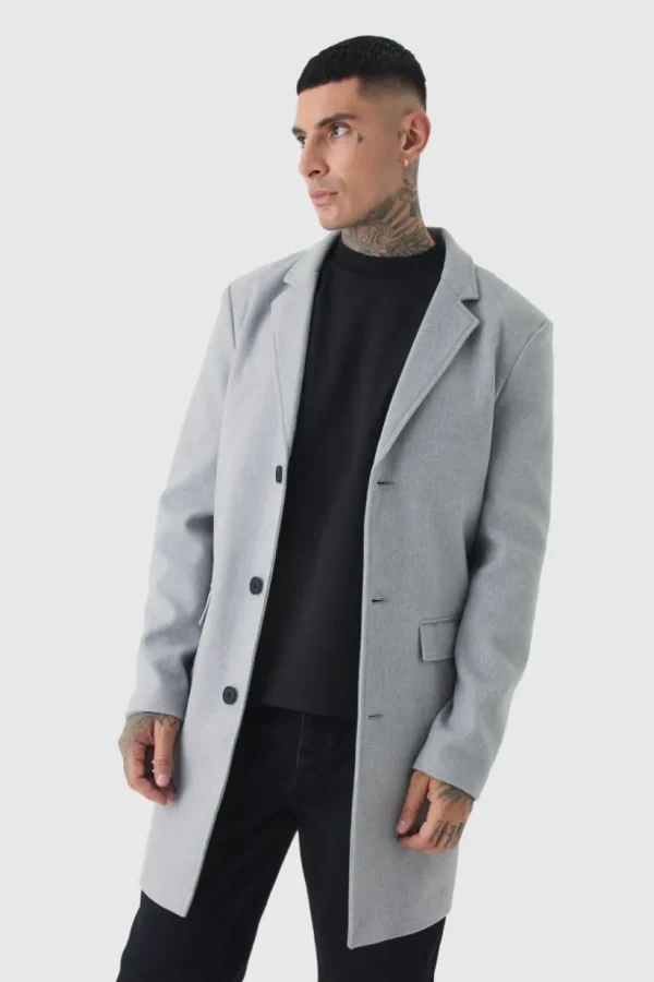 boohooMAN Tall Single Breasted Wool Look Overcoat in | Man | Coats & Jackets