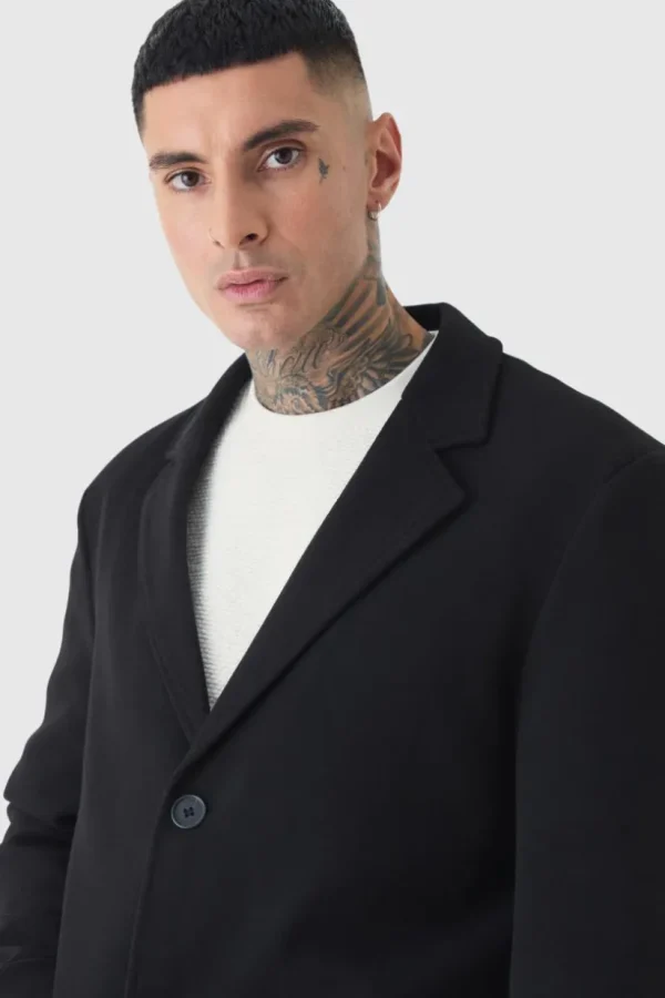 boohooMAN Tall Single Breasted Wool Look Overcoat in | Man | Coats & Jackets