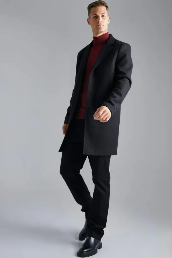 boohooMAN Tall Single Breasted Wool Look Overcoat in | Man | Coats & Jackets