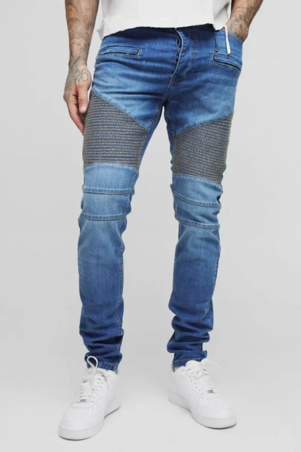 boohooMAN Tall Skinny Biker Ripped Knee Jeans | Denim | Going Out Denim