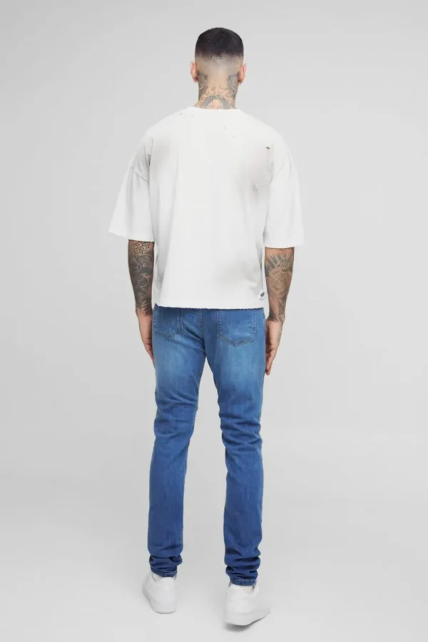 boohooMAN Tall Skinny Biker Ripped Knee Jeans | Denim | Going Out Denim