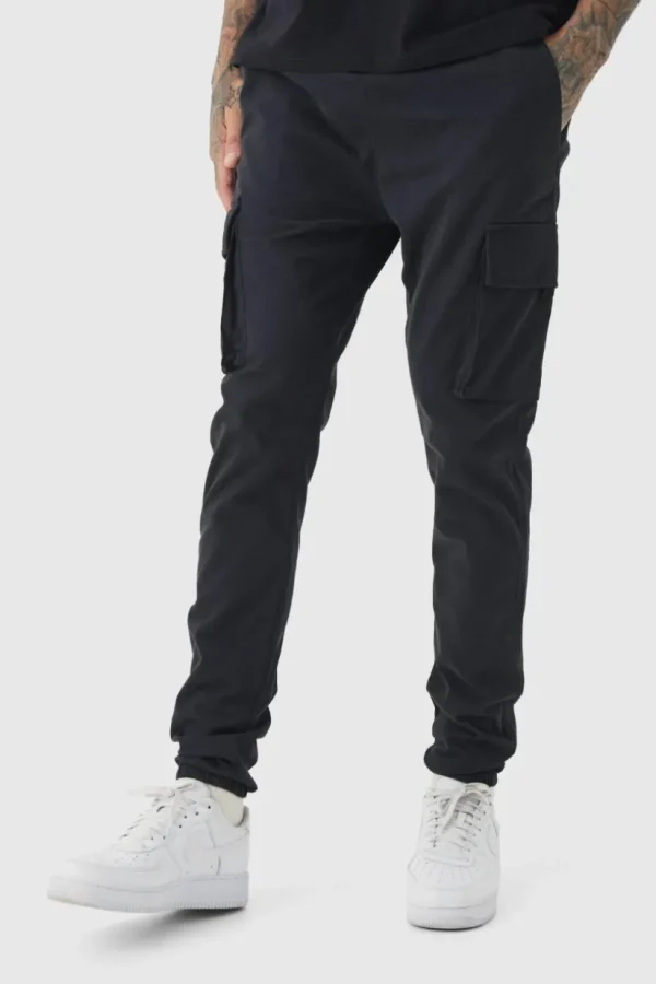 boohooMAN Tall Skinny Fit Elasticated Waist Cuffed Cargo Trousers | Trousers | Cargo Trousers