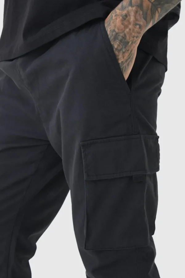 boohooMAN Tall Skinny Fit Elasticated Waist Cuffed Cargo Trousers | Trousers | Cargo Trousers