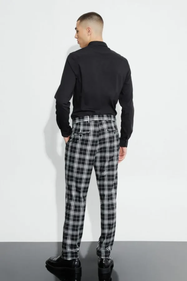 boohooMAN Tall Skinny Fit Mono Tartan Cropped Trouser | Suits & Tailoring | Suits & Tailoring