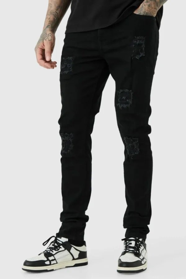 boohooMAN Tall Skinny Stretch Rip And Repair Jeans | Denim | Going Out Denim