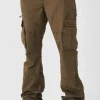 boohooMAN Tall Slim Flare Zip Gusset Overdye Acid Wash Cargo Trouser In | Trousers