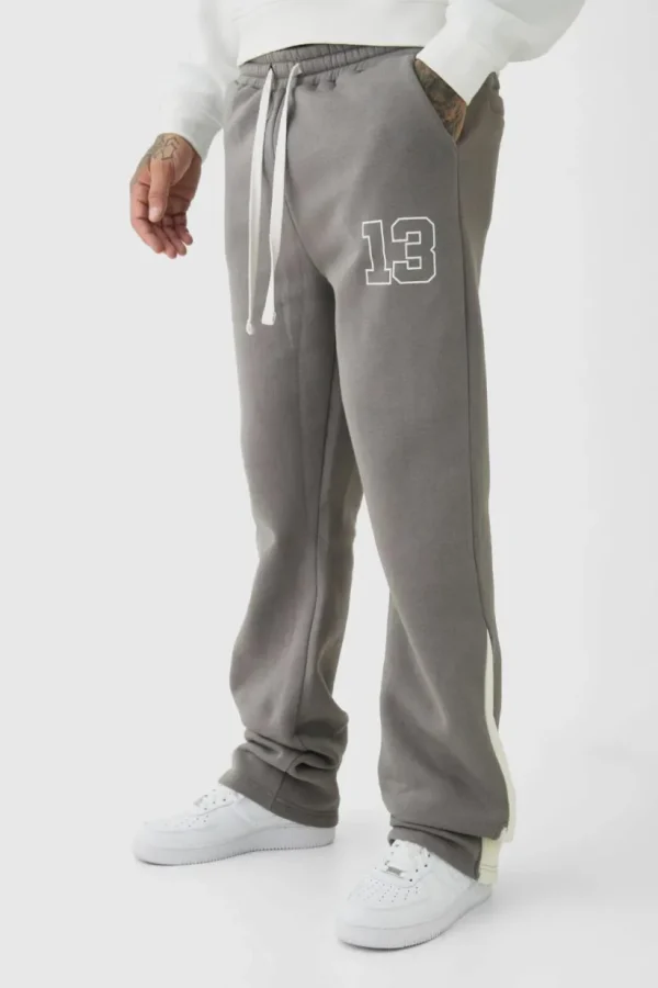 boohooMAN Tall Slim Flared Varsity Gusset Jogger | Trousers | Joggers