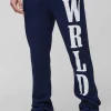 boohooMAN Tall Slim Stacked Wrld Print Gusset Jogger | Joggers