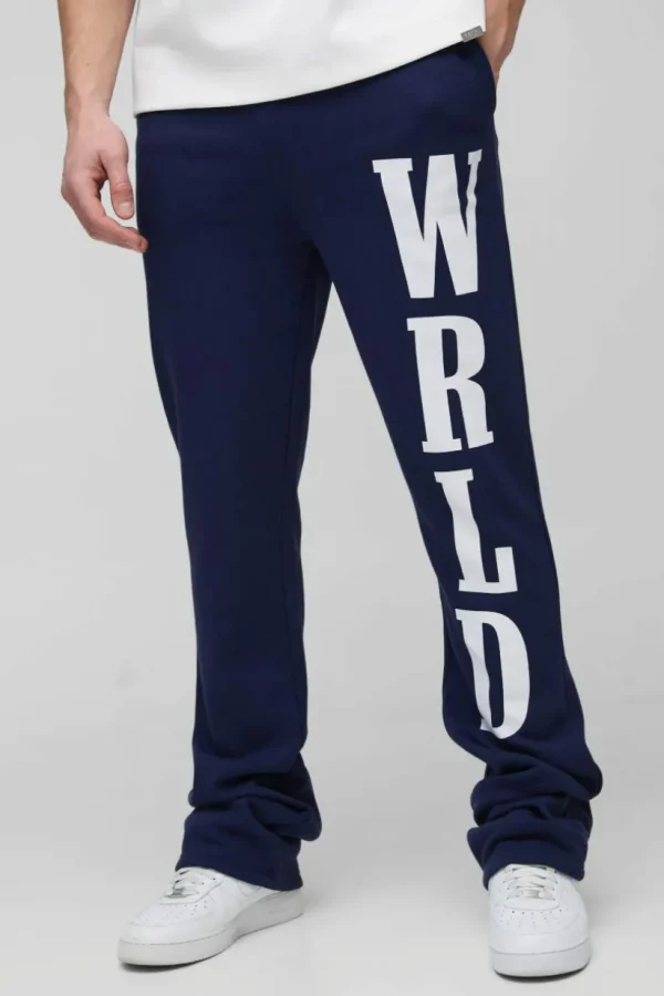 boohooMAN Tall Slim Stacked Wrld Print Gusset Jogger | Joggers