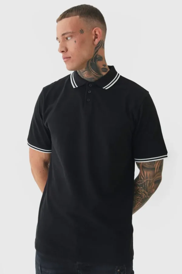 boohooMAN Tall Slim Tipped Pique Polo In | T-Shirts