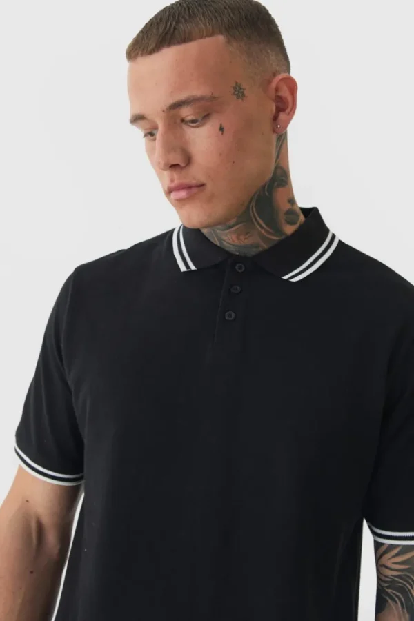 boohooMAN Tall Slim Tipped Pique Polo In | T-Shirts