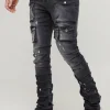 boohooMAN Tall Stacked Multi Cargo Pocket Flared Jeans | Denim | Going Out Denim