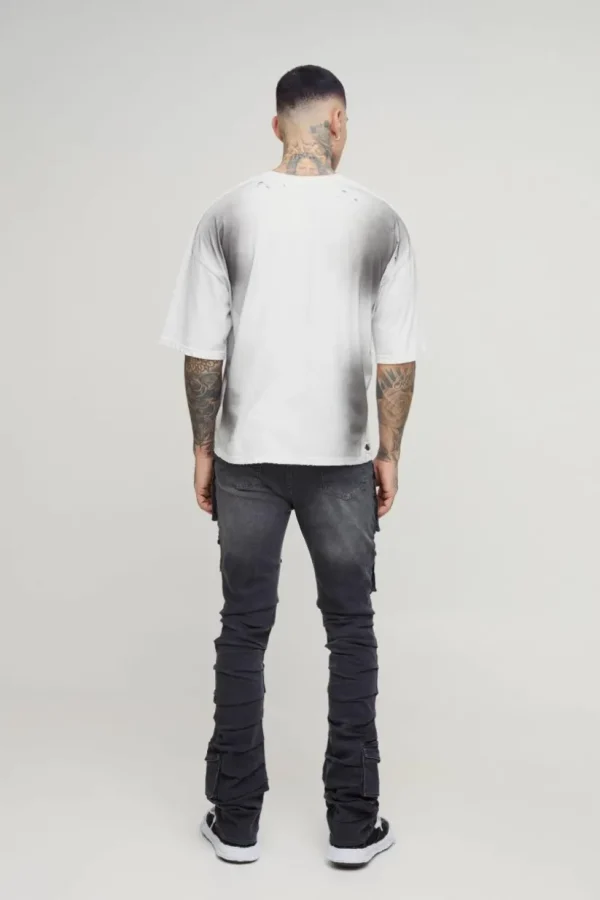 boohooMAN Tall Stacked Multi Cargo Pocket Flared Jeans | Denim | Going Out Denim