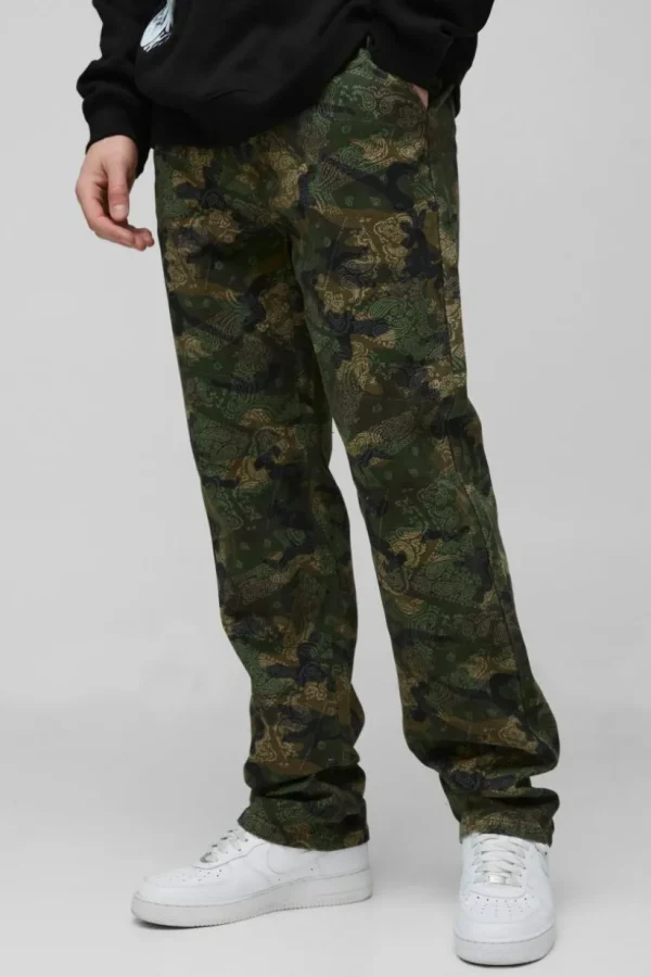 boohooMAN Tall Straight Camo Bandana Cargo Trouser | Trousers