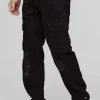 boohooMAN Tall Straight Fit Rip & Repair Popper Hem Cargo Jeans | Denim | Going Out Denim