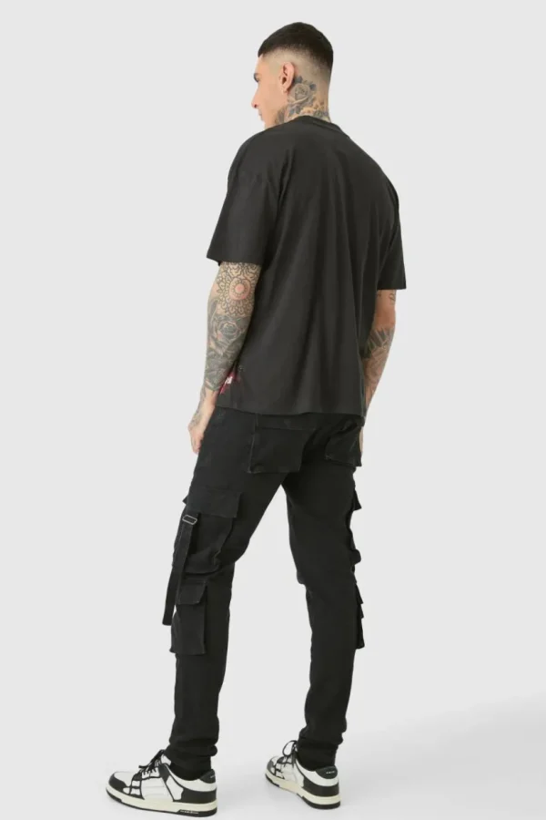 boohooMAN Tall Stretch Skinny Cargo Pocket Detail Jeans In | Denim | Going Out Denim