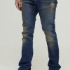 boohooMAN Tall Stretch Skinny Seam Detail Flared Jeans | Jeans