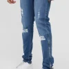 boohooMAN Tall Stretch Skinny Zip Hem Ripped Jeans | Denim | Going Out Denim