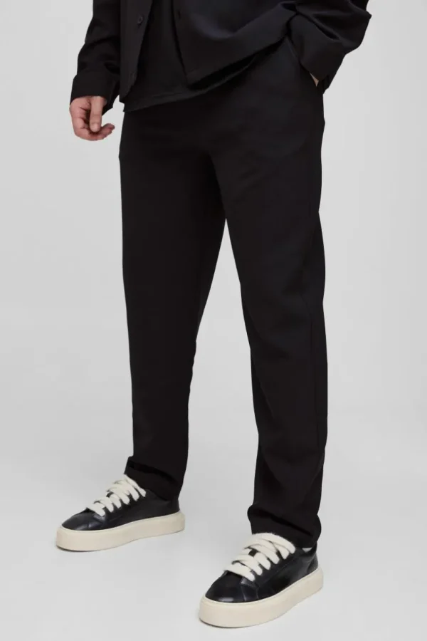 boohooMAN Tall Stretch Woven Tapered Trousers | Trousers