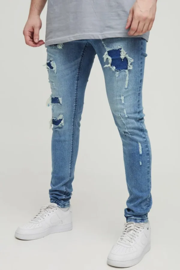 boohooMAN Tall Super Distressed Washed Skinny Jeans | Denim | Going Out Denim