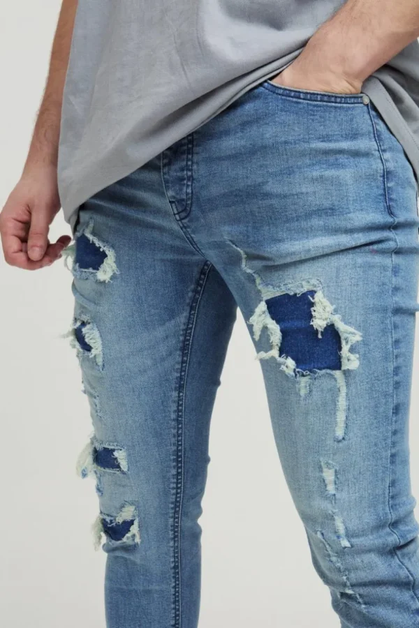 boohooMAN Tall Super Distressed Washed Skinny Jeans | Denim | Going Out Denim