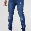 boohooMAN Tall Super Skinny Busted Knee Biker Jeans | Denim | Going Out Denim