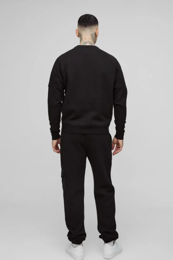 boohooMAN Tall Twill Utility Pocket Woven Tab Jersey Tracksuit | Tracksuits