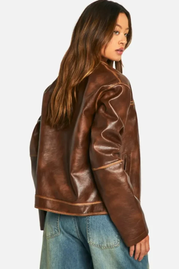 boohoo Tall Vintage Look Boyfriend Faux Leather Zip Jacket | Women Shirts | Foundation
